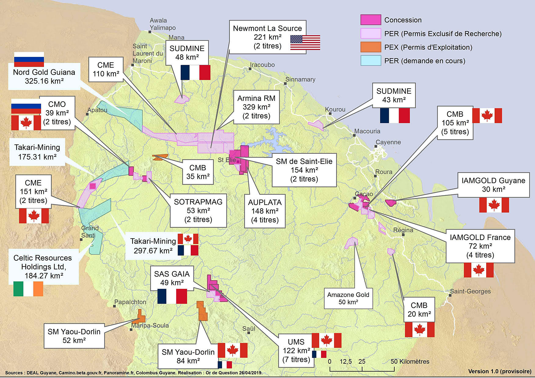 Carte Permis miniers Guyane