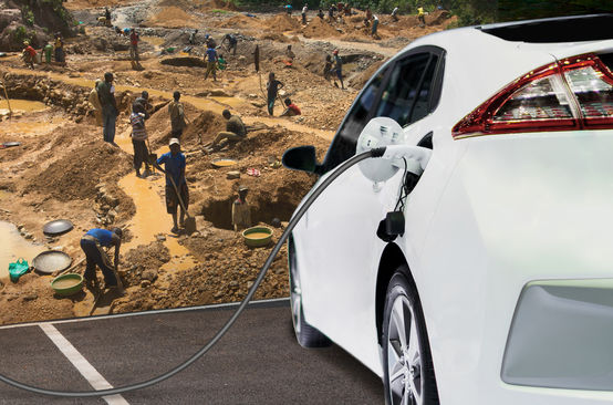 Photomontage Mineurs au Congo + E-Auto