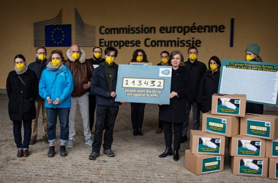 La Commissaire européenne Věra Jourová (sans masque) reçoit la pétition de 213 432 signatures
