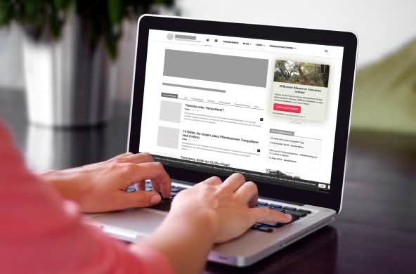 Écran d’ordinateur avec un exemple de site Internet illustrant l’intégration du widget de pétition