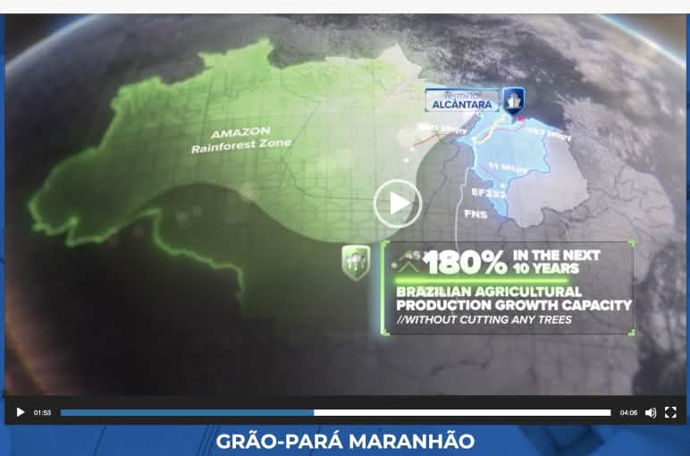 Capture d’écran de la présentation vidéo du projet Grão-Pará Maranhão sur le site web de la Deutsche Bahn "DB". Source : https://db-eco.com/de/brasiliens-multimodale-logistiklosung-fur-nachhaltige-versorgungsketten/ Capture d’écran à 1:53 d’une vidéo de projet de l’opérateur