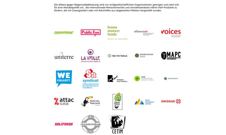 Logos de l’Alliance suisse contre la déforestation de la forêt tropicale