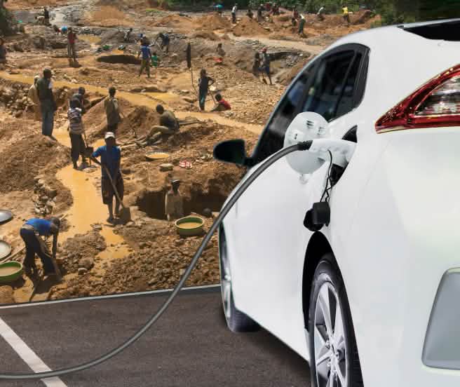 Photomontage Mineurs au Congo + E-Auto