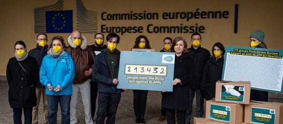 La Commissaire européenne Věra Jourová (sans masque) reçoit la pétition de 213 432 signatures
