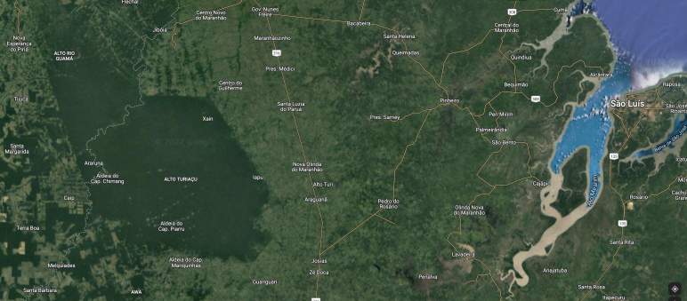 Image satellite du territoire du peuple indigène Ka’apor au nord de l’État brésilien de Maranhao