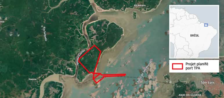 Carte montrant l’emplacement des limites du projet de port TPA