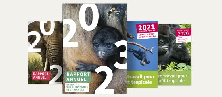 Photomontage : Rapports annuels de Sauvons la forêt de 2019 à 2022
