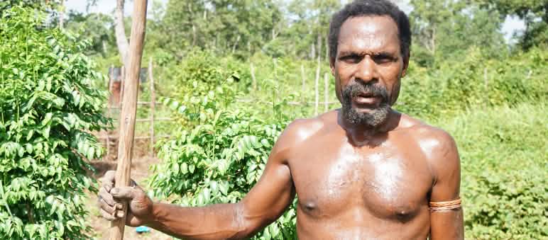 Les indigènes de Papouasie défendent leur forêt contre le groupe papetier Moorim Un Papou du clan Gebze (Merauke), en conflit avec le papetier coréen Moorim