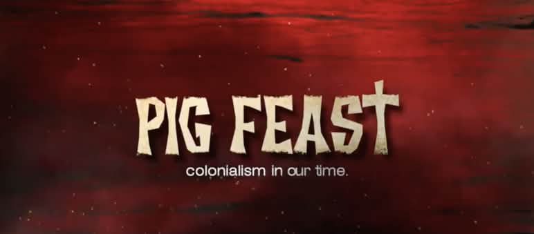 Texte Pig Feast sur fond rouge