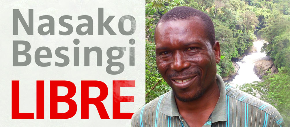 Nasako Besingi L'écologiste avec le texte "Nasako Besingi LIBRE""