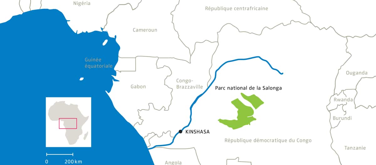 Carte du parc national de la Salonga en RDC