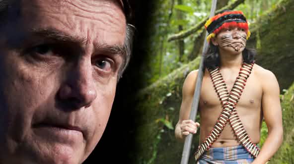 Photomontage : le prédisent brésilien Jair Bolsonaro (à gauche) et un Indigène d’Amazonie
