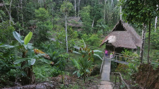La végétation tropicale laisse apercevoir un petit hameau