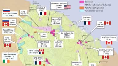 Carte Permis miniers Guyane réalisée par le collectif Or de question
