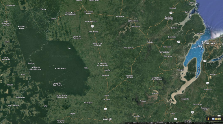 Image satellite du territoire du peuple indigène Ka’apor au nord de l'État brésilien de Maranhao