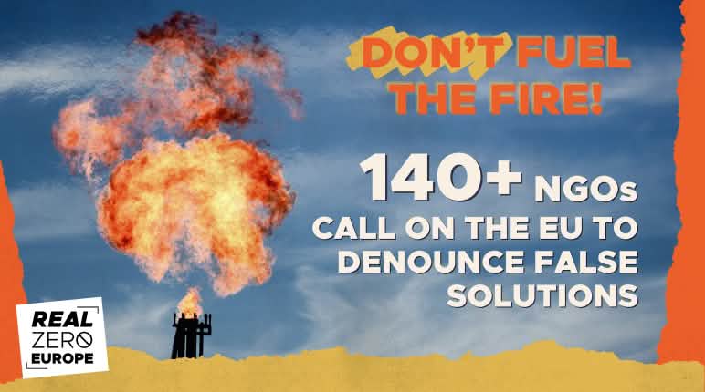 Ne mettez pas d’huile sur le feu ! Plus de 140 organisations demandent à l’UE de rejeter les fausses solutions Photomontage : don’t fuel the fire! 140+ NGOs call in the EU to denounce false solutions