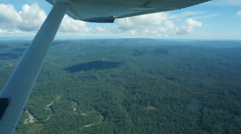 L’Équateur restitue 251 503 ha de forêt amazonienne aux Sápara Vue aérienne d’un petit avion survolant la forêt du peuple indigène Sápara en Amazonie équatorienne