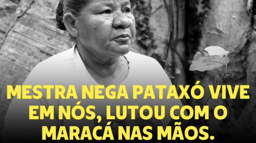 Affiche commémorative pour la dirigeante pataxó assassinée Maria de Fátima Muniz Pataxó ("Nega") avec l’inscription