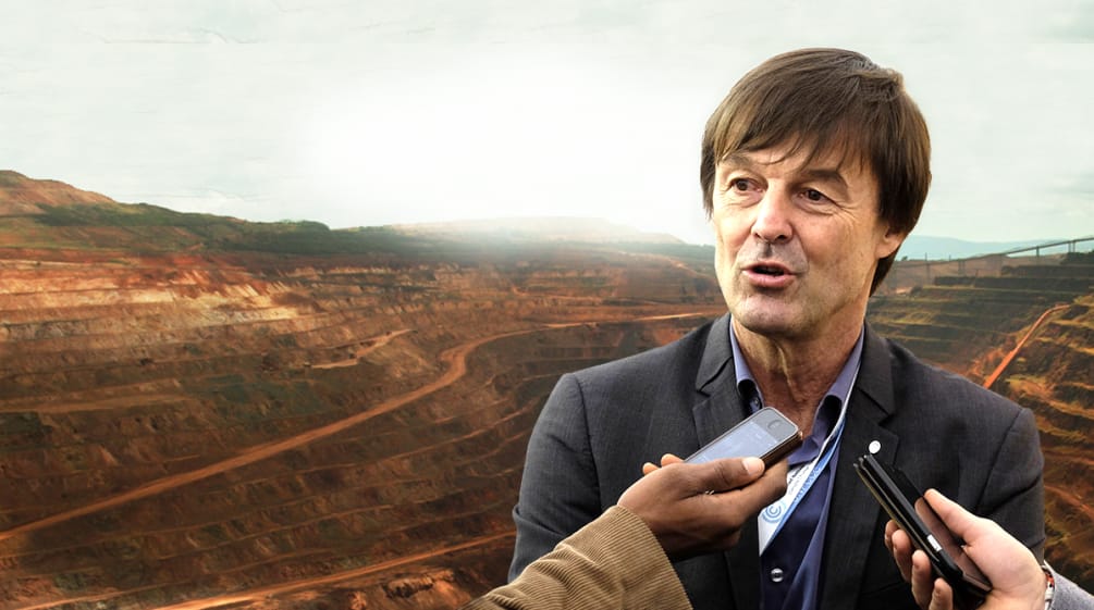 Photomontage : Nicolas Hulot avec en arrière plan un exemple de mine industrielle