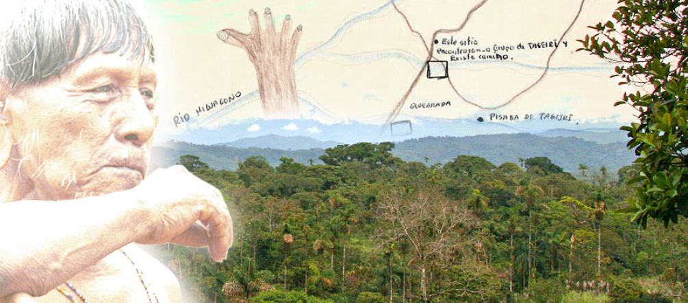 Photomontage : indien isolé et carte dessinés à la main avec pour fond la forêt tropicale