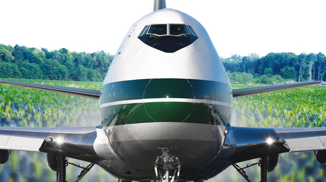 À l’avenir, le transport aérien pourrait exacerber la déforestation avec les biocarburants Avion au-dessus d'une monoculture d'huile de palme