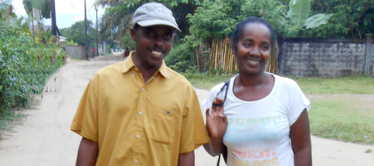 The smiling environmental activist Armand Marozafy posing with his wife.